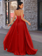 Rodri | A Line Light Pink Strapless Chiffon Long Prom Dress - KissProm