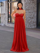 Rodri | A Line Light Pink Strapless Chiffon Long Prom Dress - KissProm