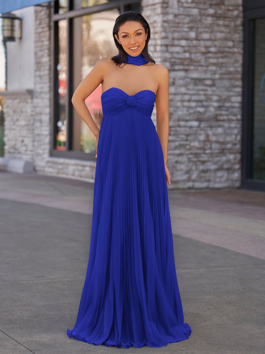 Rodri | A Line Light Pink Strapless Chiffon Long Prom Dress - KissProm