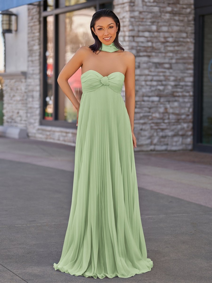 Rodri | A Line Light Pink Strapless Chiffon Long Prom Dress - KissProm