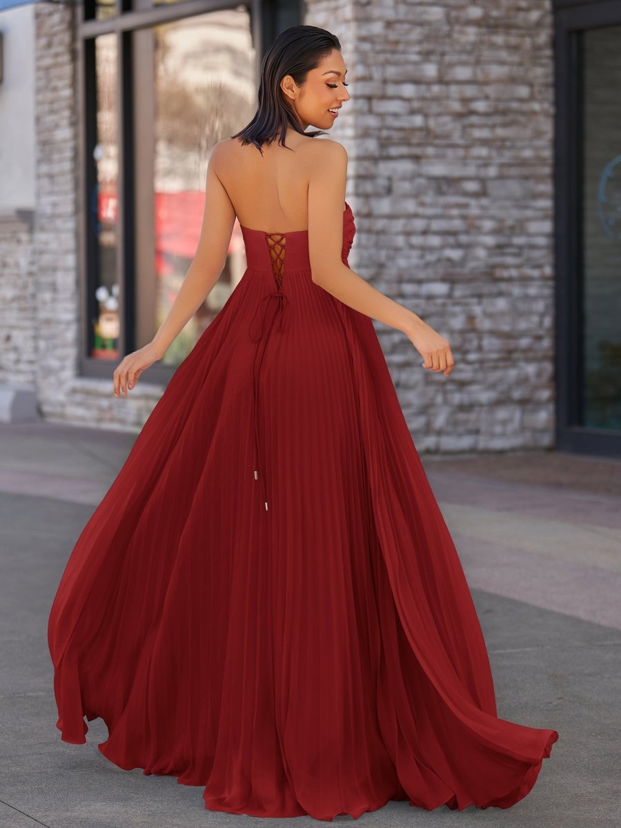 Rodri | A Line Light Pink Strapless Chiffon Long Prom Dress - KissProm