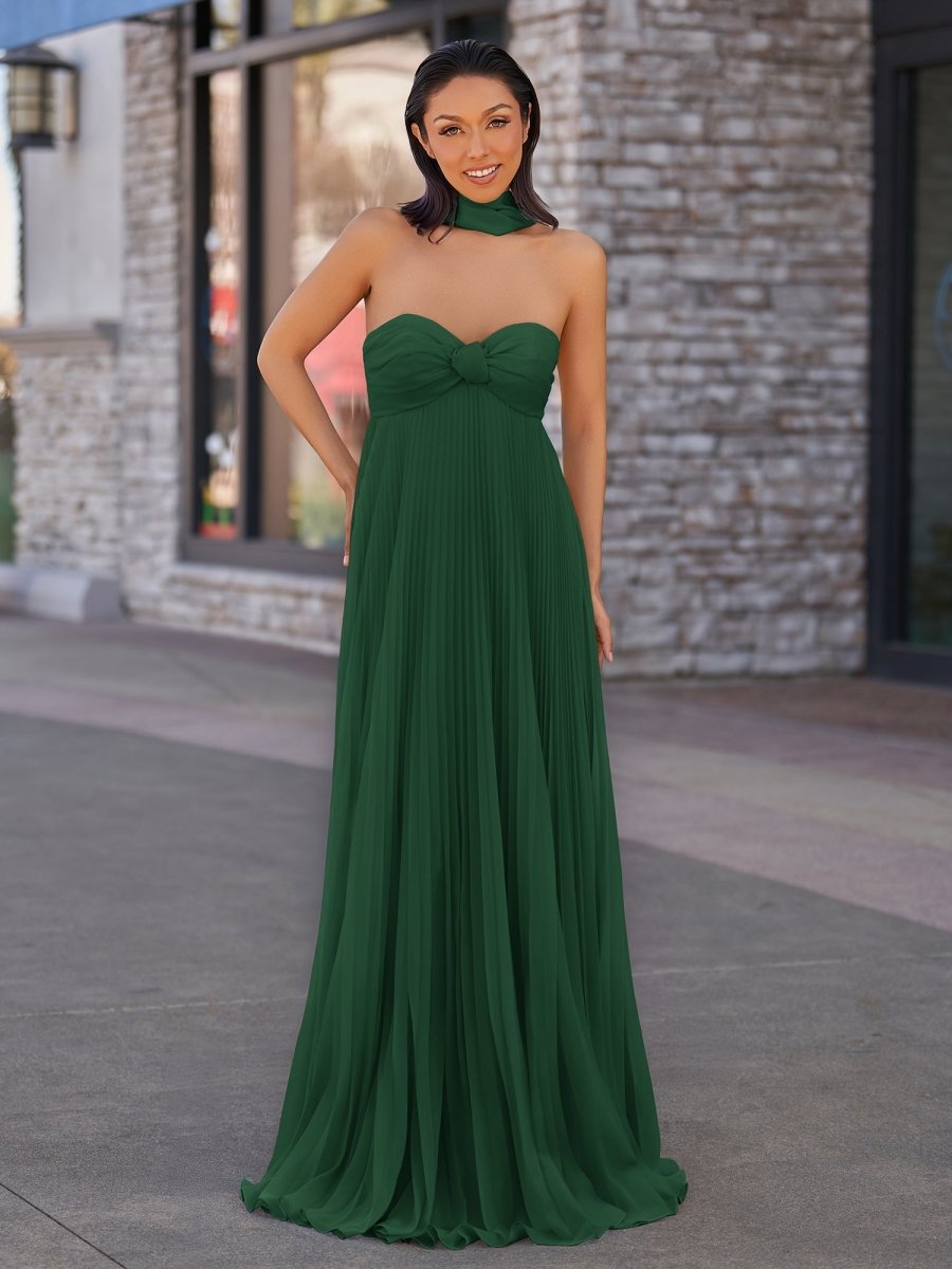 Rodri | A Line Light Pink Strapless Chiffon Long Prom Dress - KissProm