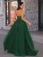 Rodri | A Line Light Pink Strapless Chiffon Long Prom Dress - KissProm