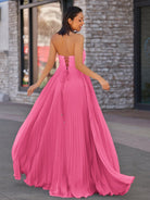 Rodri | A Line Light Pink Strapless Chiffon Long Prom Dress - KissProm