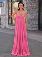 Rodri | A Line Light Pink Strapless Chiffon Long Prom Dress - KissProm