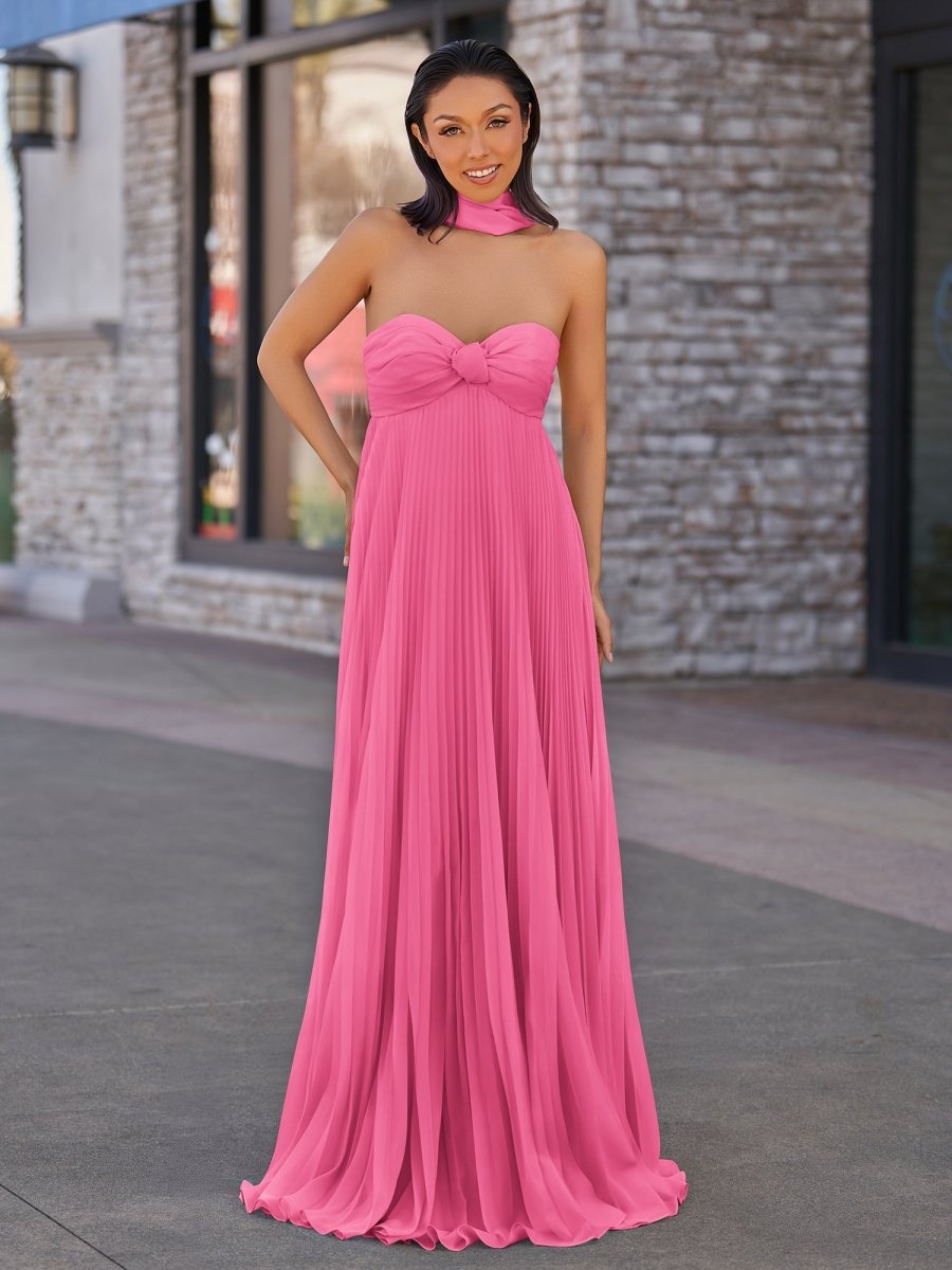 Rodri | A Line Light Pink Strapless Chiffon Long Prom Dress - KissProm