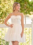 Rosa | Spaghetti Straps Tulle Lace Appliques Short Prom Dresses With Bow - KissProm