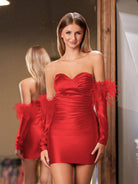 Rosalyn |Sheath Satin Strapless Fitted Homecoming Dress with Long Sleeves - KissProm