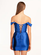 Ariana | Fuchsia Sheath Off the Shoulder Short Satin Homecoming Dress - KissProm