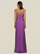 KissDress-Santillia Amethyst Sheath Chiffon V Neck Long Bridesmaid Dress with Slit