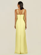 KissDress-Santillia Buttercup Sheath Chiffon V Neck Long Bridesmaid Dress with Slit