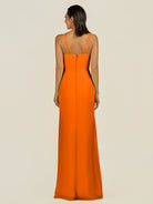 KissDress-Santillia Cinnamon Sheath Chiffon V Neck Long Bridesmaid Dress with Slit