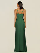 KissDress-Santillia Dark Green Sheath Chiffon V Neck Long Bridesmaid Dress with Slit