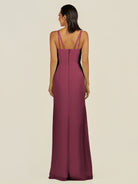 KissDress-Santillia Desert Rose Sheath Chiffon V Neck Long Bridesmaid Dress with Slit