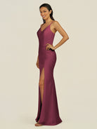 KissDress-Santillia Desert Rose Sheath Chiffon V Neck Long Bridesmaid Dress with Slit