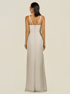 KissDress-Santillia Dove Gray Sheath Chiffon V Neck Long Bridesmaid Dress with Slit