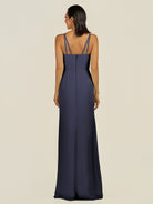 KissDress-Santillia Dusk Blue Sheath Chiffon V Neck Long Bridesmaid Dress with Slit