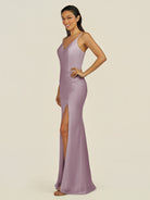 KissDress-Santillia Dusk Sheath Chiffon V Neck Long Bridesmaid Dress with Slit