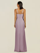 KissDress-Santillia Dusk Sheath Chiffon V Neck Long Bridesmaid Dress with Slit