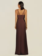 KissDress-Santillia Espresso Sheath Chiffon V Neck Long Bridesmaid Dress with Slit