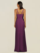 KissDress-Santillia Fig Sheath Chiffon V Neck Long Bridesmaid Dress with Slit