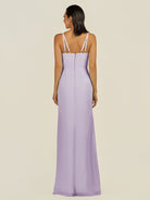 KissDress-Santillia Lavender Sheath Chiffon V Neck Long Bridesmaid Dress with Slit