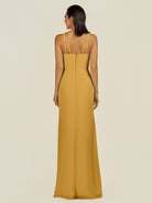 KissDress-Santillia Marigold Sheath Chiffon V Neck Long Bridesmaid Dress with Slit
