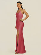 KissDress-Santillia Merlot Sheath Chiffon V Neck Long Bridesmaid Dress with Slit