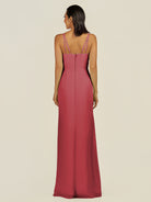 KissDress-Santillia Merlot Sheath Chiffon V Neck Long Bridesmaid Dress with Slit