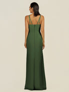 KissDress-Santillia Moss Sheath Chiffon V Neck Long Bridesmaid Dress with Slit
