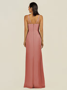 KissDress-Santillia Mulberry Sheath Chiffon V Neck Long Bridesmaid Dress with Slit