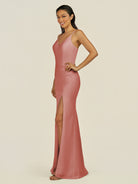 KissDress-Santillia Mulberry Sheath Chiffon V Neck Long Bridesmaid Dress with Slit