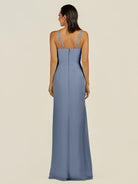 KissDress-Santillia Neptune Sheath Chiffon V Neck Long Bridesmaid Dress with Slit