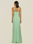 KissDress-Santillia Pale Pistachio Sheath Chiffon V Neck Long Bridesmaid Dress with Slit