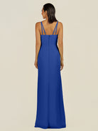 KissDress-Santillia Royal Blue Sheath Chiffon V Neck Long Bridesmaid Dress with Slit
