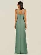 KissDress-Santillia Sea Glass Sheath Chiffon V Neck Long Bridesmaid Dress with Slit