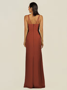 KissDress-Santillia Spice Sheath Chiffon V Neck Long Bridesmaid Dress with Slit