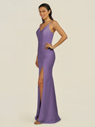 KissDress-Santillia Tahiti Sheath Chiffon V Neck Long Bridesmaid Dress with Slit
