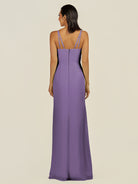 KissDress-Santillia Tahiti Sheath Chiffon V Neck Long Bridesmaid Dress with Slit