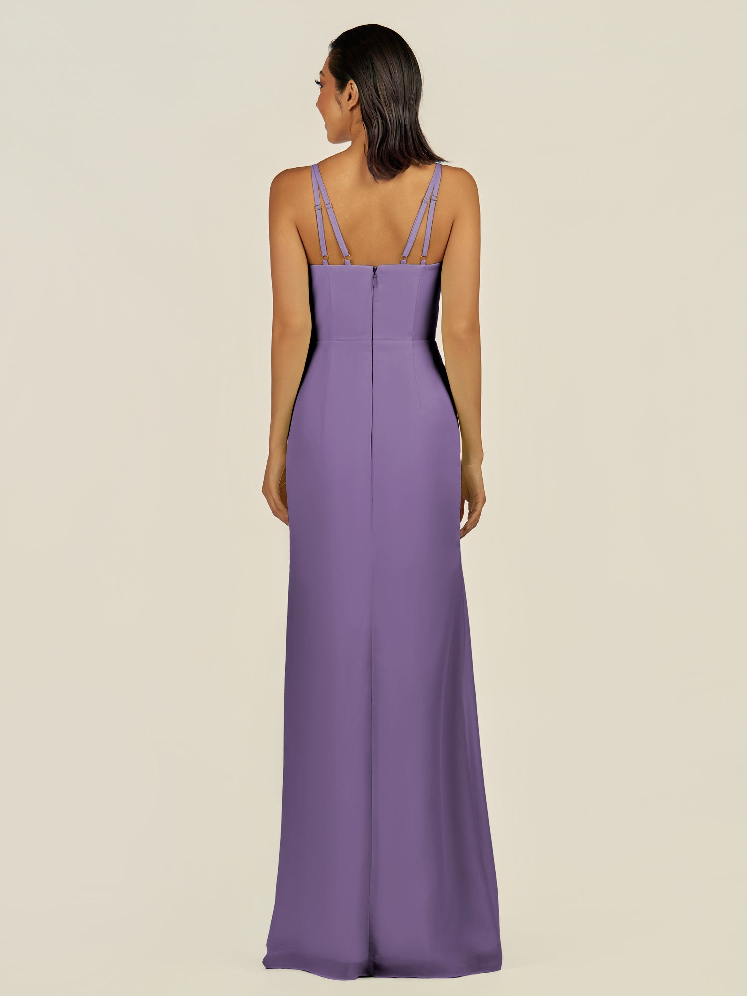 KissDress-Santillia Tahiti Sheath Chiffon V Neck Long Bridesmaid Dress with Slit