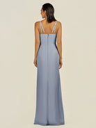 KissDress-Santillia Twilight Sheath Chiffon V Neck Long Bridesmaid Dress with Slit