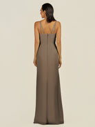 KissDress-Santillia Willow Green Sheath Chiffon V Neck Long Bridesmaid Dress with Slit