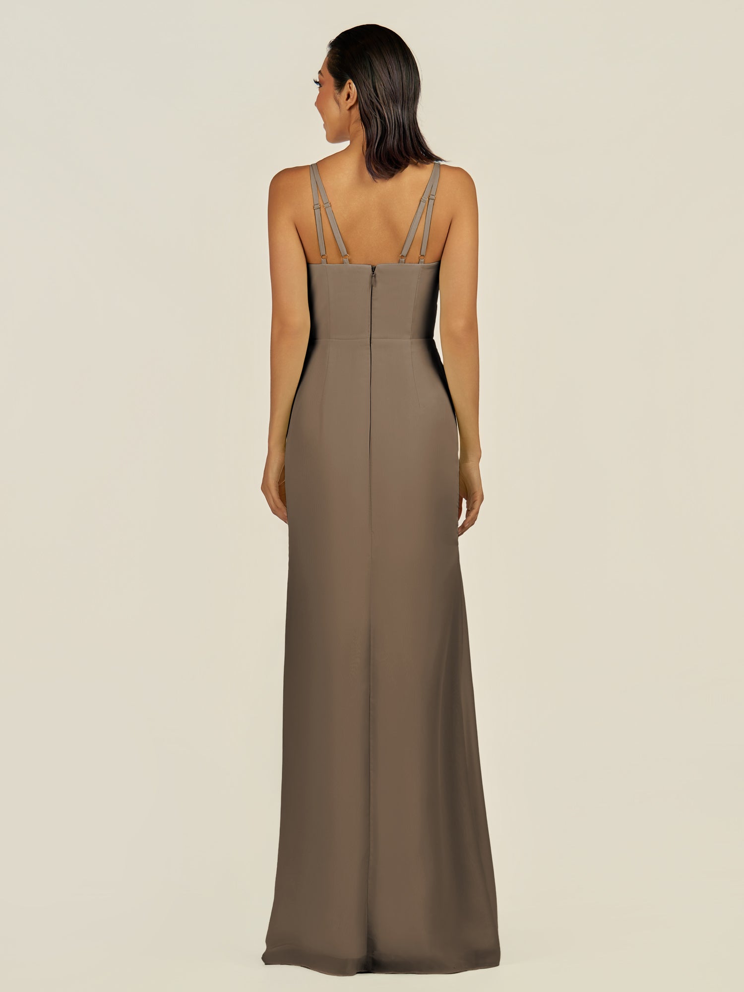KissDress-Santillia Willow Green Sheath Chiffon V Neck Long Bridesmaid Dress with Slit