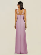 KissDress-Santillia Wisteria Sheath Chiffon V Neck Long Bridesmaid Dress with Slit