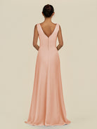 KissDress-Saphir English Rose A Line Chiffon V Neck Ruched Long Bridesmaid Dress with Slit