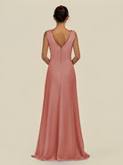 KissDress-Saphir Mulberry A Line Chiffon V Neck Ruched Long Bridesmaid Dress with Slit