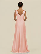 KissDress-Saphir Rose Petal A Line Chiffon V Neck Ruched Long Bridesmaid Dress with Slit