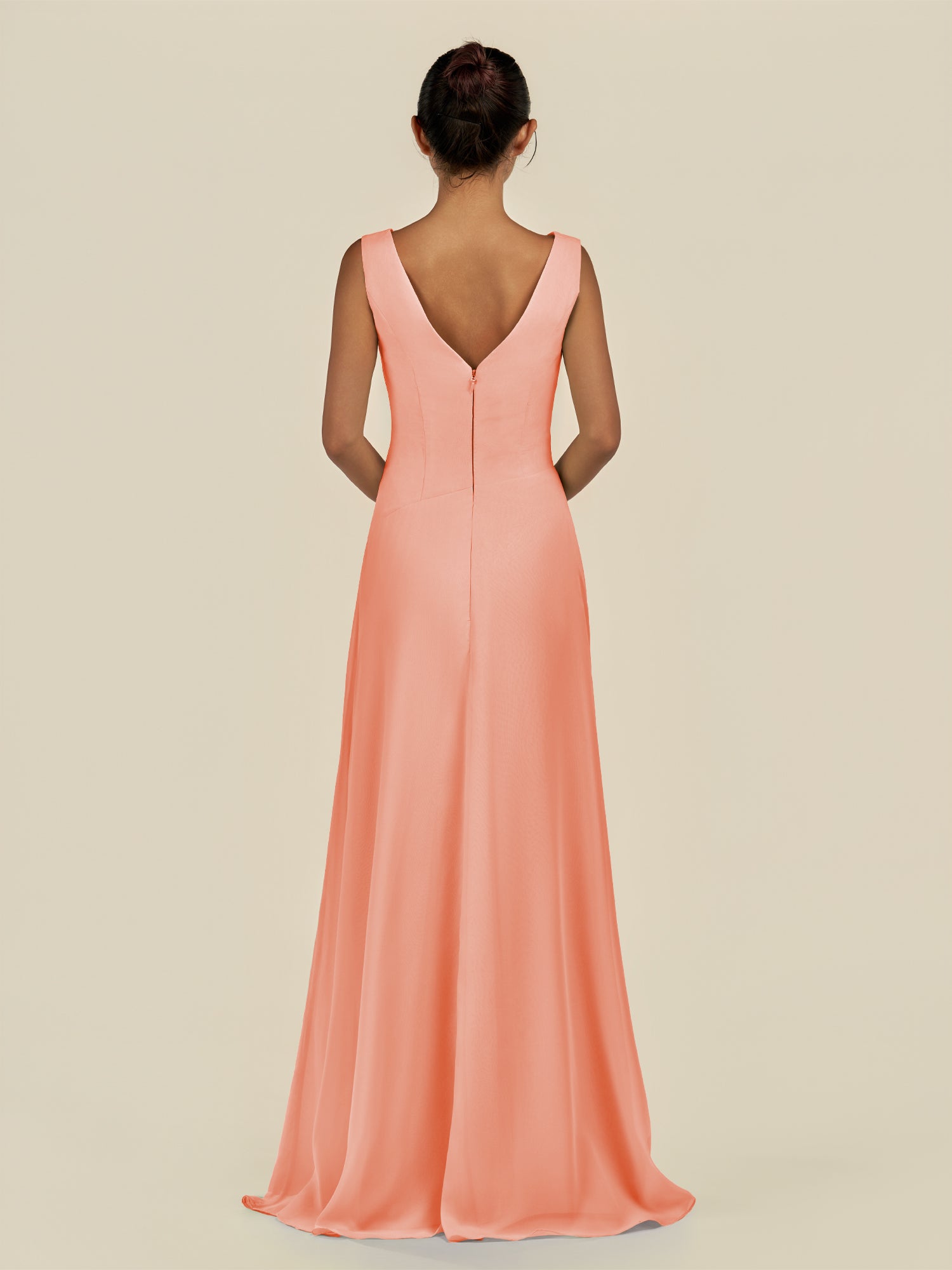 KissDress-Saphir Rosette A Line Chiffon V Neck Ruched Long Bridesmaid Dress with Slit