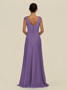 KissDress-Saphir Tahiti A Line Chiffon V Neck Ruched Long Bridesmaid Dress with Slit