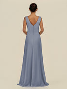 KissDress-Saphir Twilight A Line Chiffon V Neck Ruched Long Bridesmaid Dress with Slit